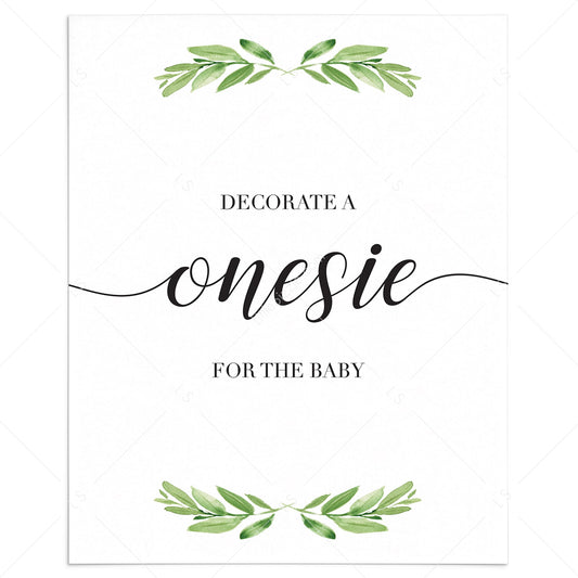 Printable onesie sign for greenery baby shower by LittleSizzle