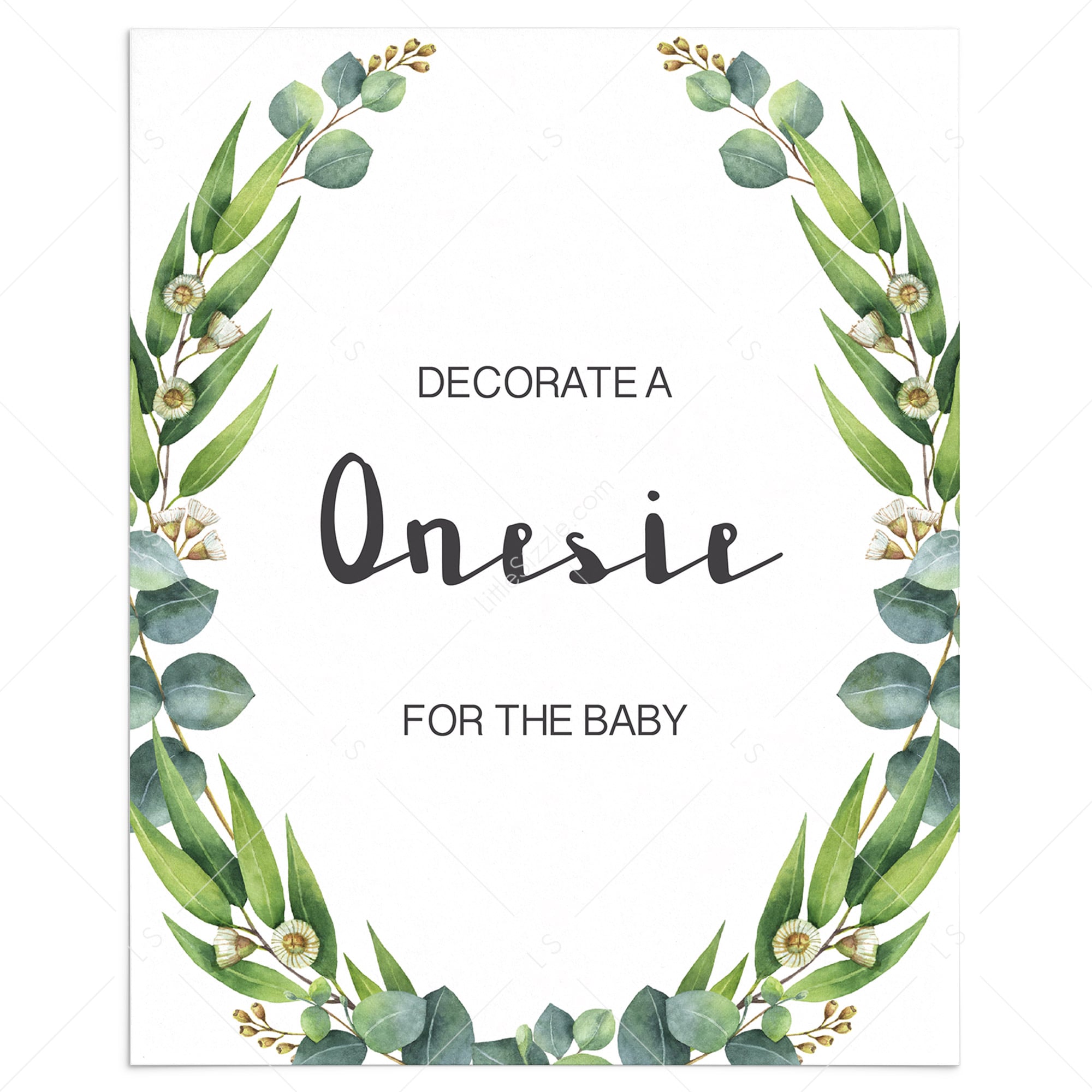 Onesie decorating station greenery baby shower printable by LittleSizzle