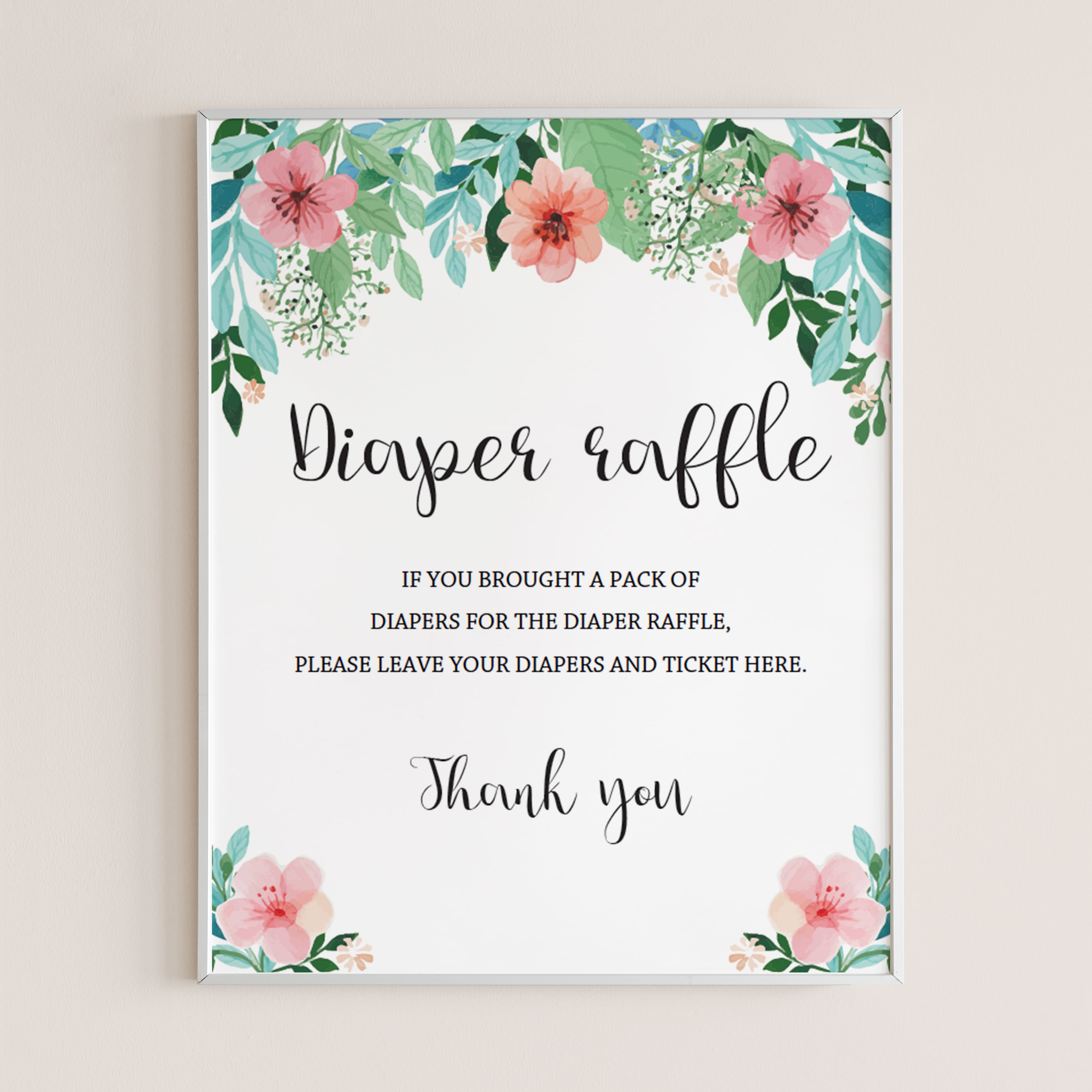 Diaper raffle sign for floral shower by LittleSizzle