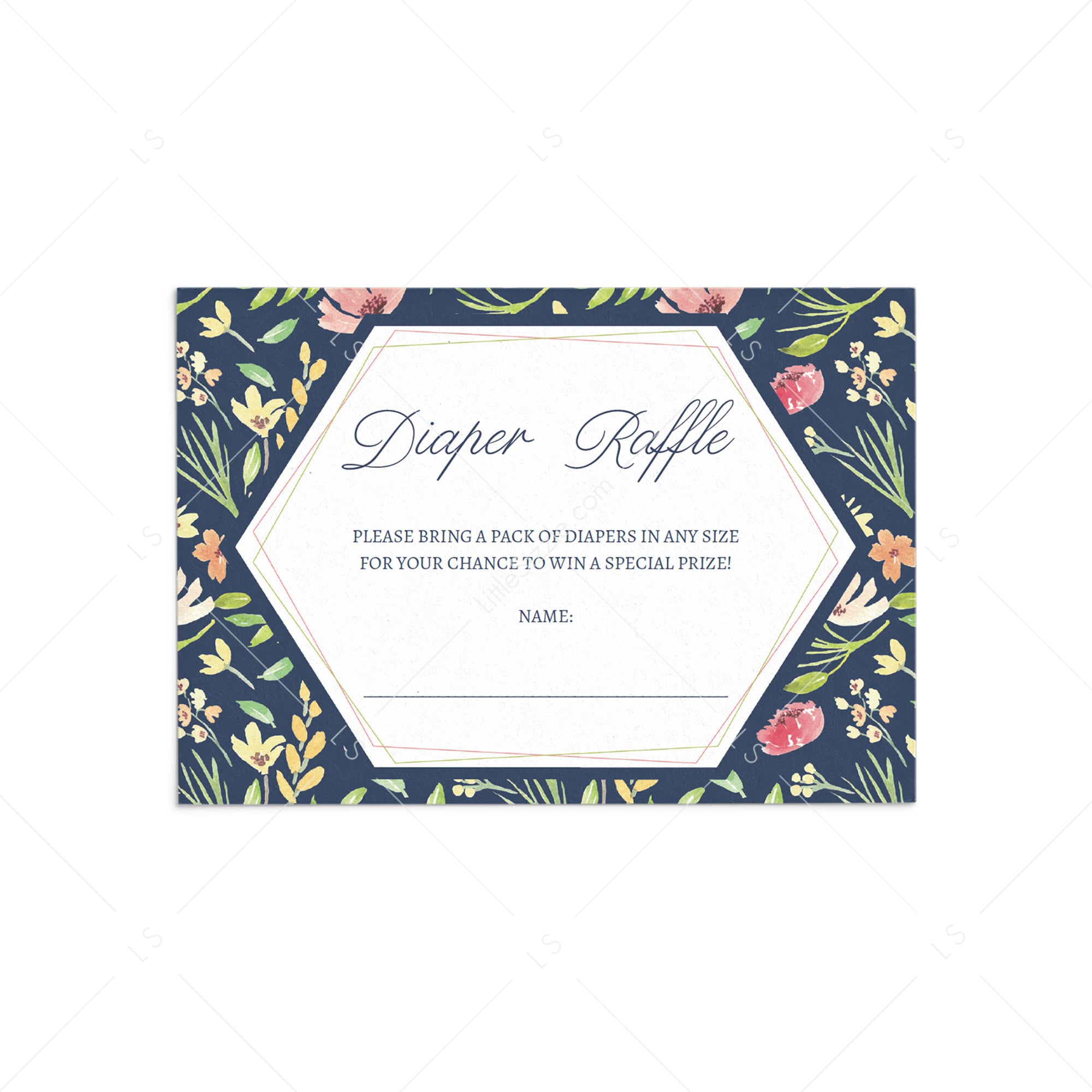 Diaper raffle ticket with floral pattern printable by LittleSizzle