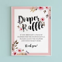 Pink flowers baby shower diaper raffle sign template by LittleSizzle