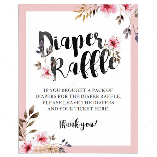 Pink flowers baby shower diaper raffle sign template by LittleSizzle
