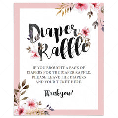 Pink flowers baby shower diaper raffle sign template by LittleSizzle