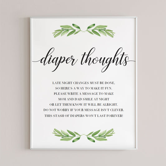 Diaper thoughts game for green baby shower printable  by LittleSizzle