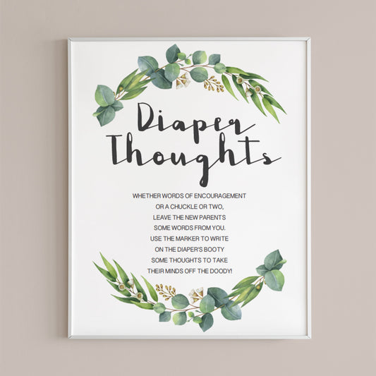 Editable diaper thoughts sign for green baby shower party by LittleSizzle