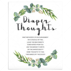 Diaper thoughts sign template with greenery wreath download by LittleSizzle