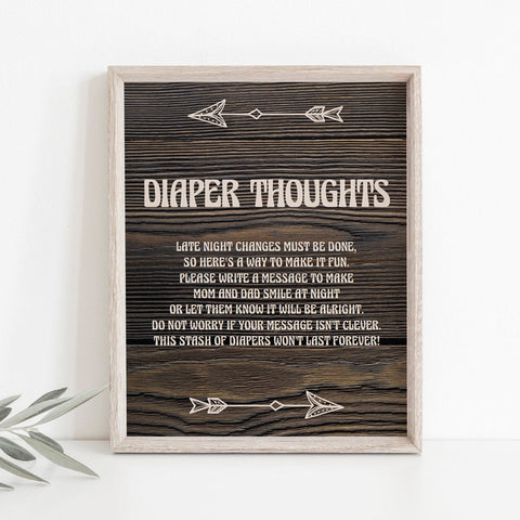 Printable dark wood Diaper Thoughts sign | Fun baby shower games ...