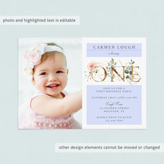 Gold one birthday invite template by LittleSizzle