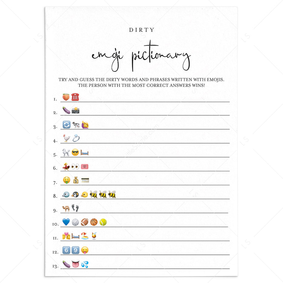 Dirty Emoji Pictionary Games Printable | Instant Download – LittleSizzle