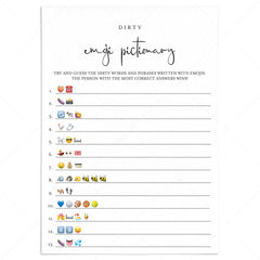 Dirty Emoji Pictionary Game With Answers Printable by LittleSizzle