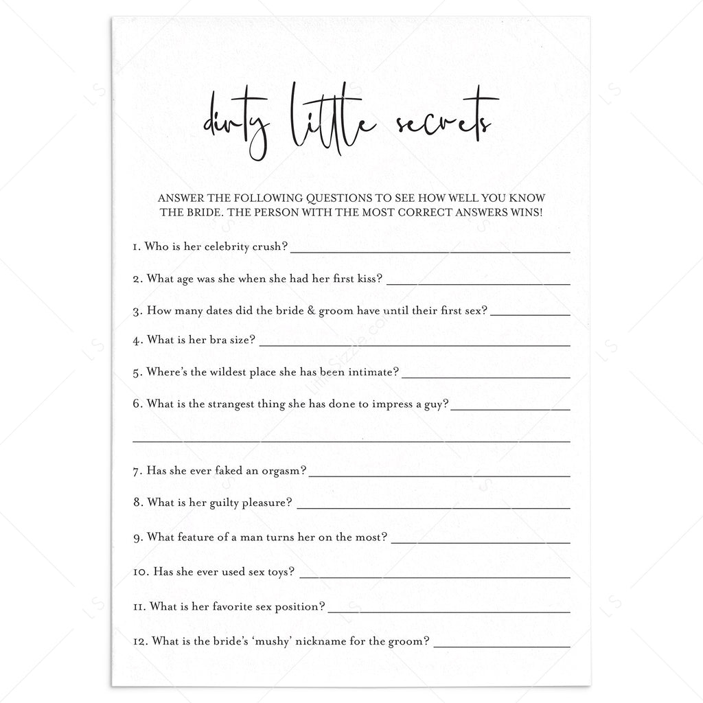 Dirty Little Secrets | Who Knows The Bride Best Printable – LittleSizzle