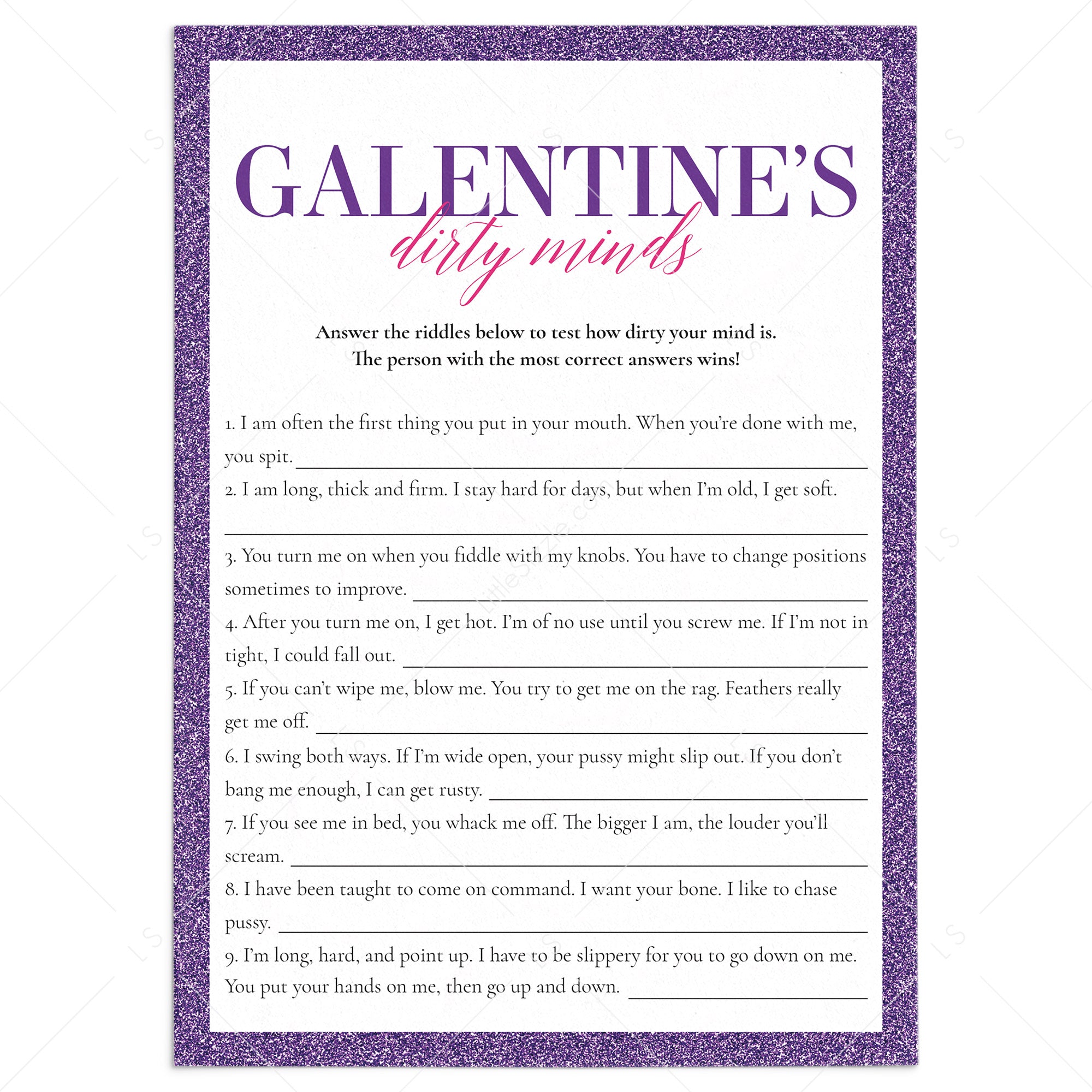 Adult Galentine's Day Game Dirty Minds Printable by LittleSizzle