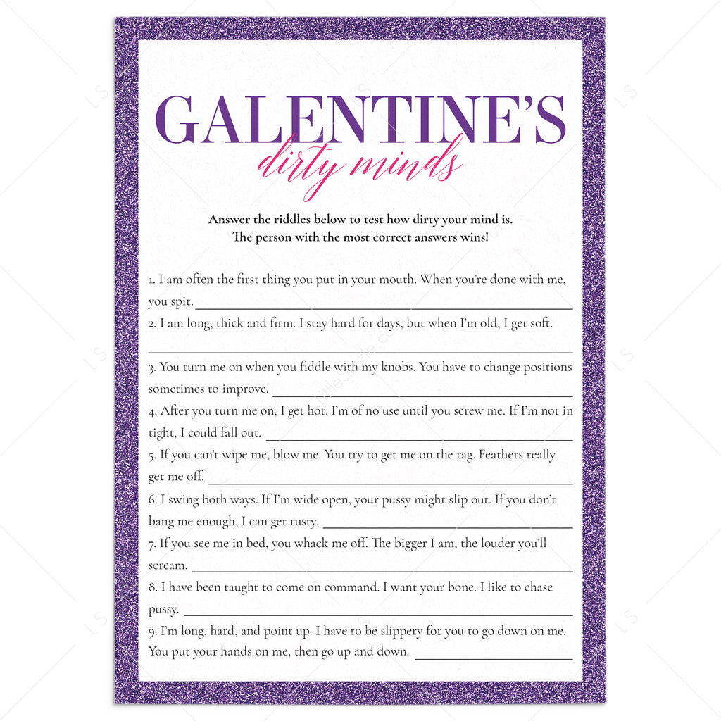 Adult Galentine's Day Game Dirty Minds Printable | Answers Included ...