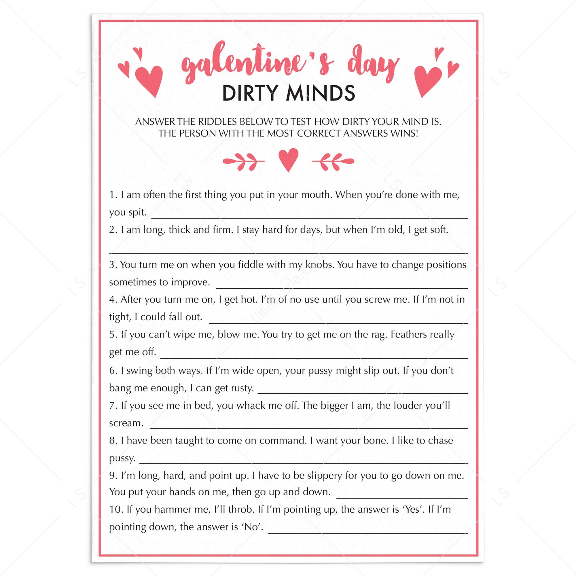Dirty Minds Game for Adults Valentine's Day Party by LittleSizzle