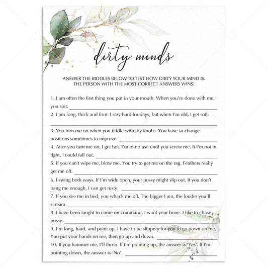 Dirty Minds Bachelorette Game Printable by LittleSizzle