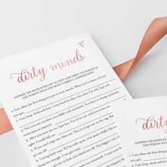 Dirty Minds Bachelorette Game Rose Gold Printable