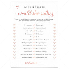 Naughty Would She Rather Bachelorette Game | Rose Gold | Printable ...