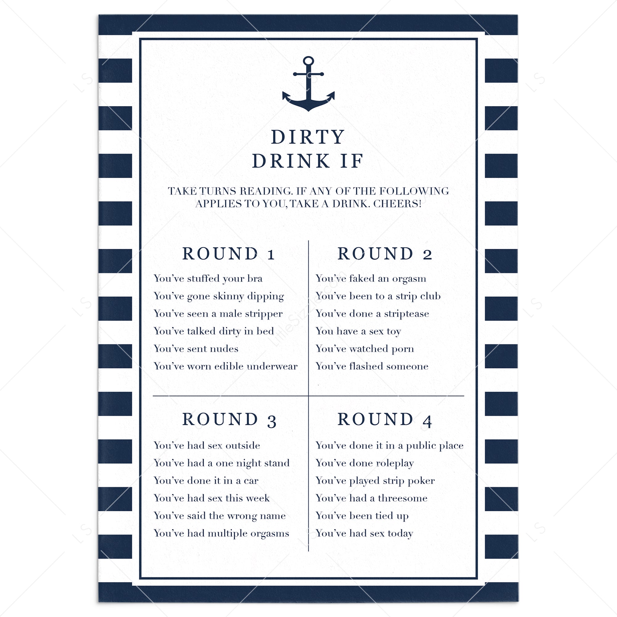 Nautical Bachelorette Party Drink If Game Printable by LittleSizzle