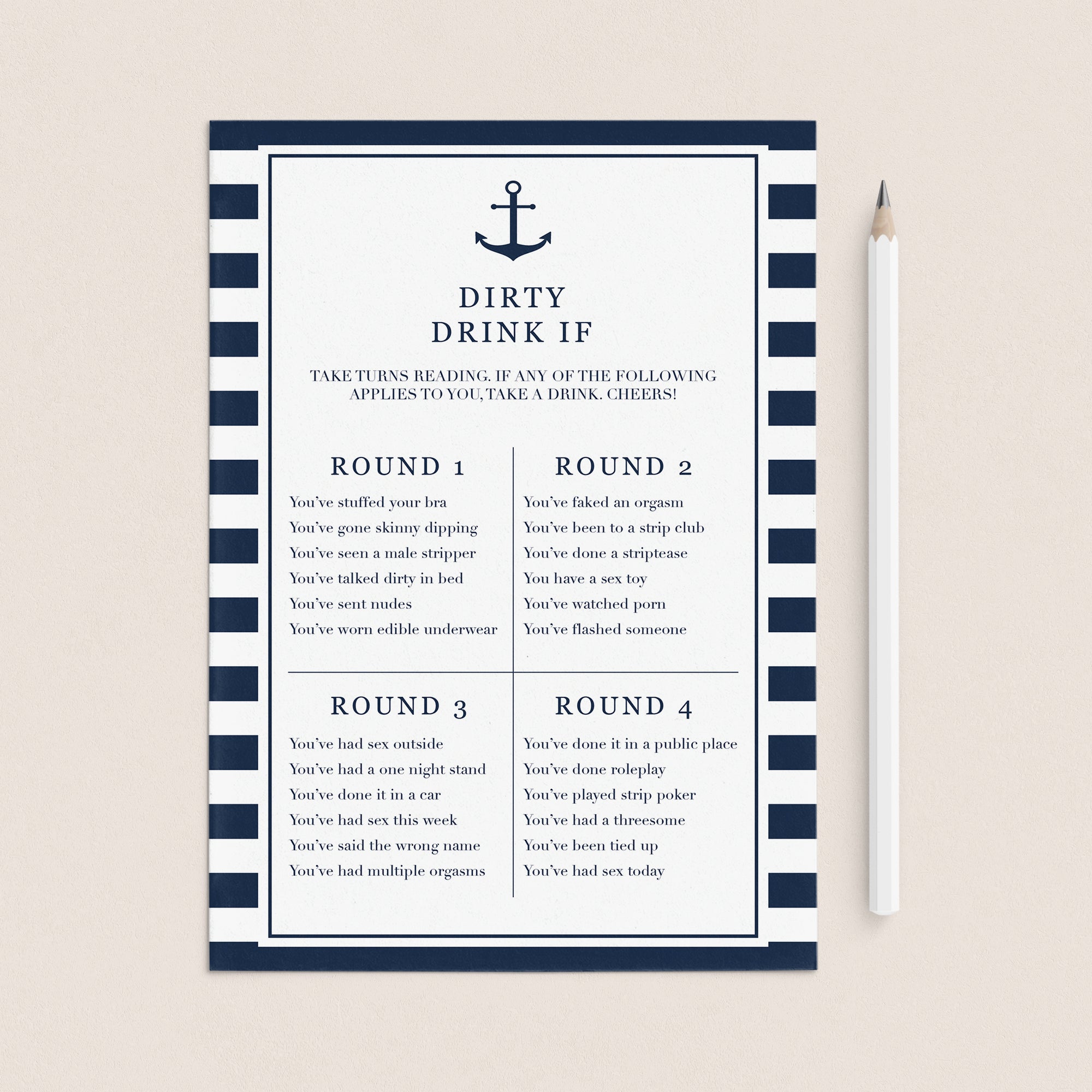 Nautical Bachelorette Party Drink If Game Printable by LittleSizzle