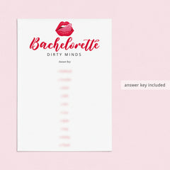 Bachelorette Party Game Dirty Minds with Answer Key