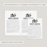 Bride or Die Theme Dirty Minds Game with Answers Printable