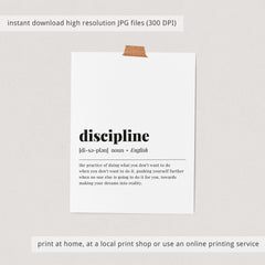 Discipline Definition Print Instant Download