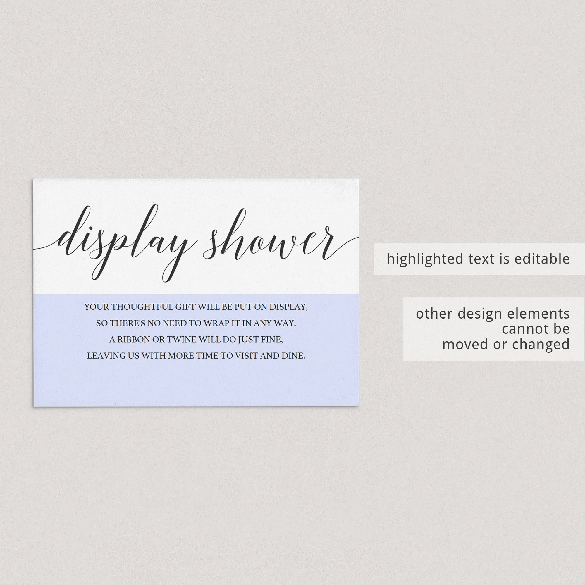 Display shower cards editable template by LittleSizzle