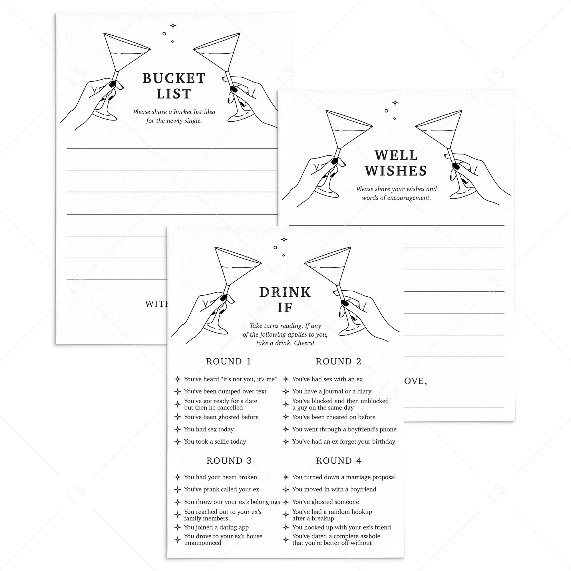 Divorce Party Game Cards Printable by LittleSizzle