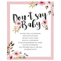 Dont say baby shower game for girls instructions table sign by LittleSizzle
