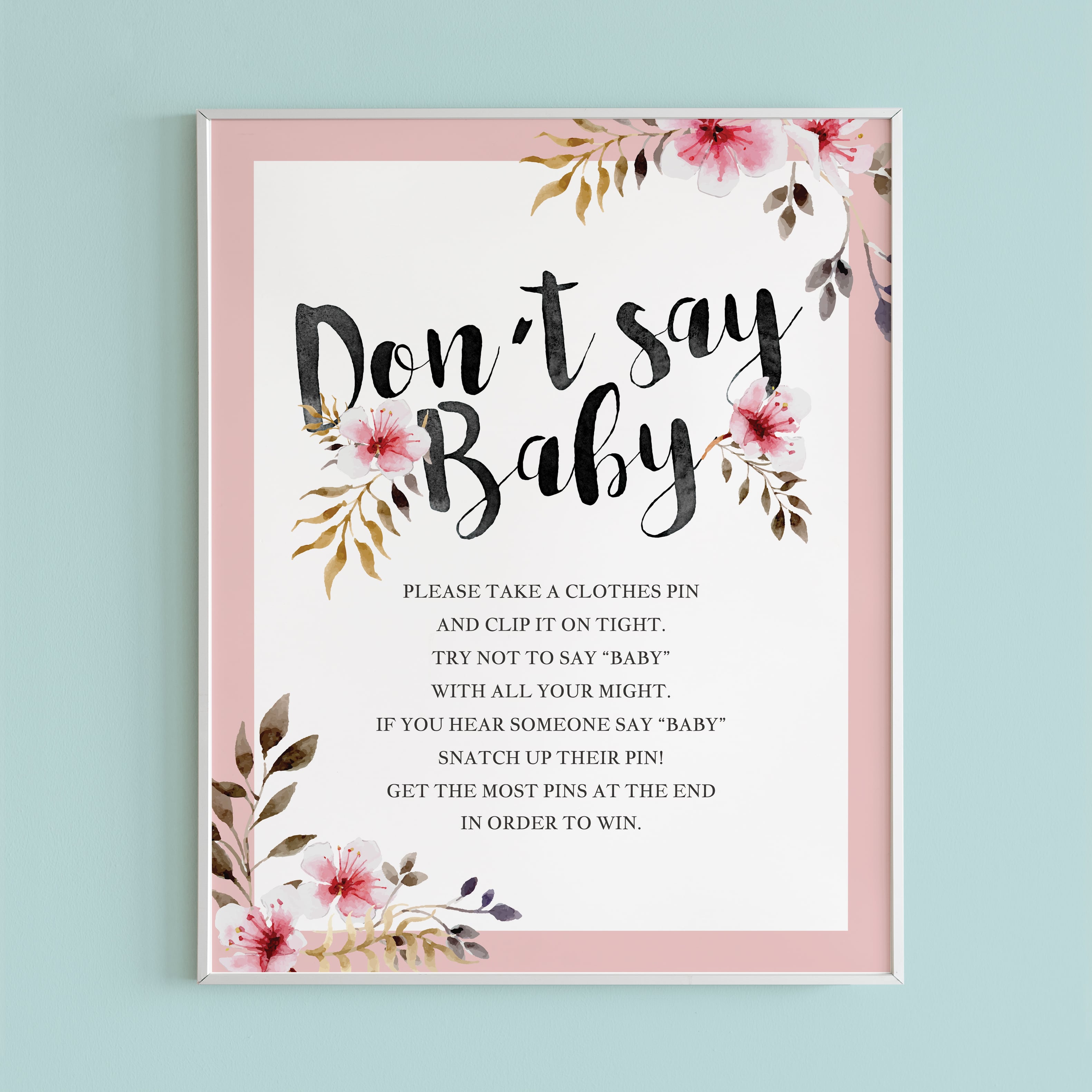 Dont say baby shower game for girls instructions table sign by LittleSizzle