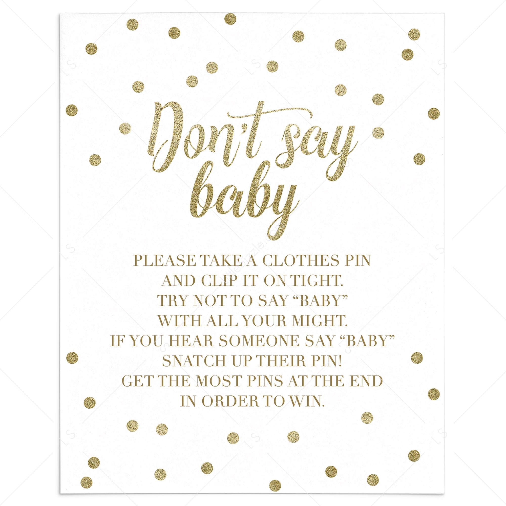 Dont say baby clothespin game for neutral baby shower by LittleSizzle