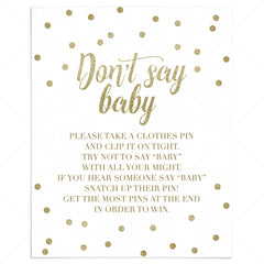 Dont say baby clothespin game for neutral baby shower by LittleSizzle