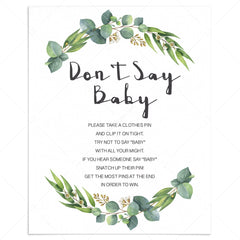 Dont say baby baby shower game green wreath printable by LittleSizzle
