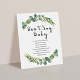 Green Wreath Baby Shower Don't Say Baby Sign Printable Download