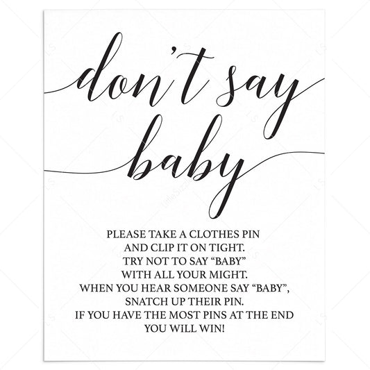 Black and White Baby Shower Sign Don't Say Baby