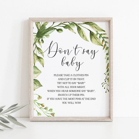 Greenery baby shower Dont Say Baby game sign | Instant download ...