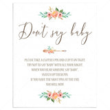 Don't Say Baby Printable Sign for Girl Baby Shower by LittleSizzle