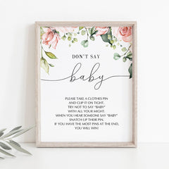 Don't say the word baby game for floral baby shower party by LittleSizzle