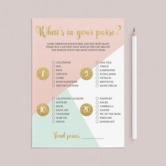 Pink and gold whats in your purse game printable by LittleSizzle