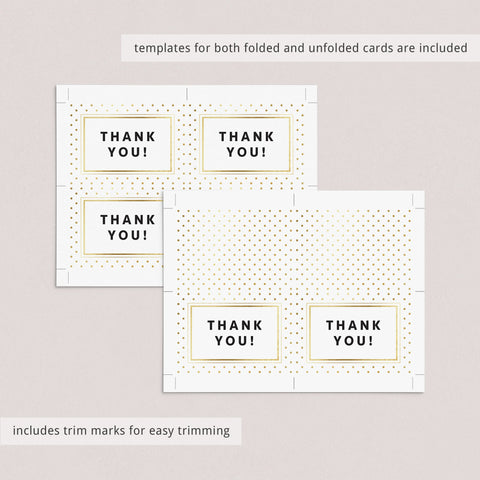 Gold Glitter Thank You Cards printable | Flat &amp; Folded template ...