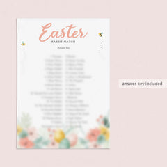 Easter Rabbit Match with Answer Key Printable