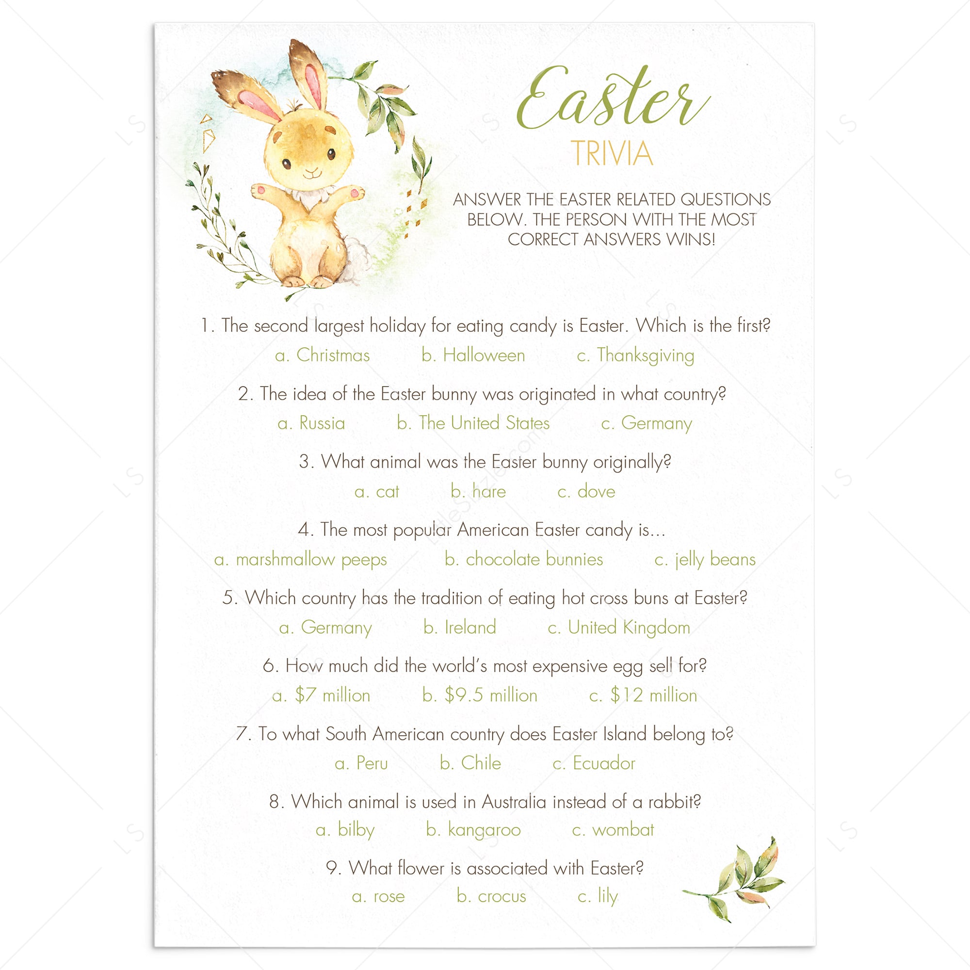 Easter Quiz for Family Printable & Virtual by LittleSizzle