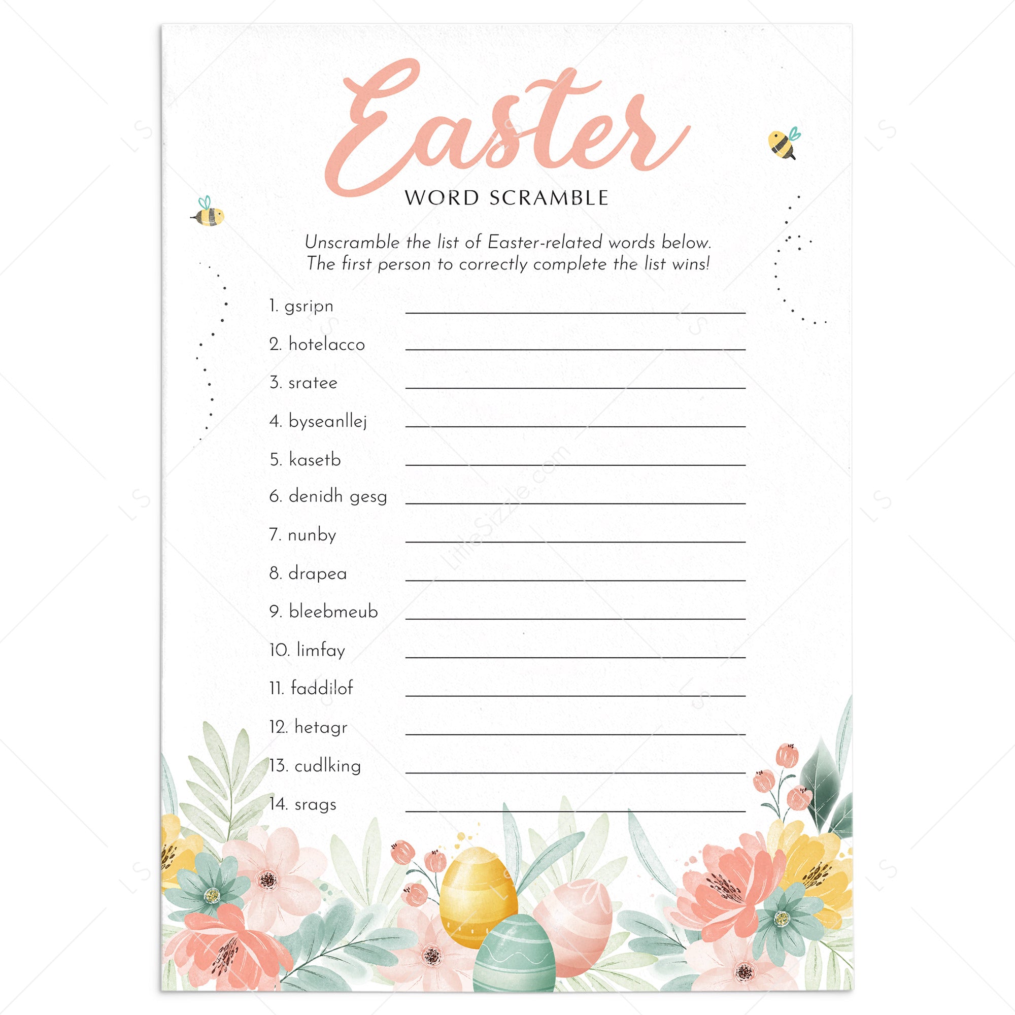 Easter Word Scramble with Answer Key Printable by LittleSizzle