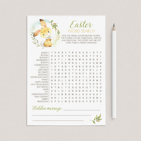Printable Easter Word Search Game With Hidden Message Instant