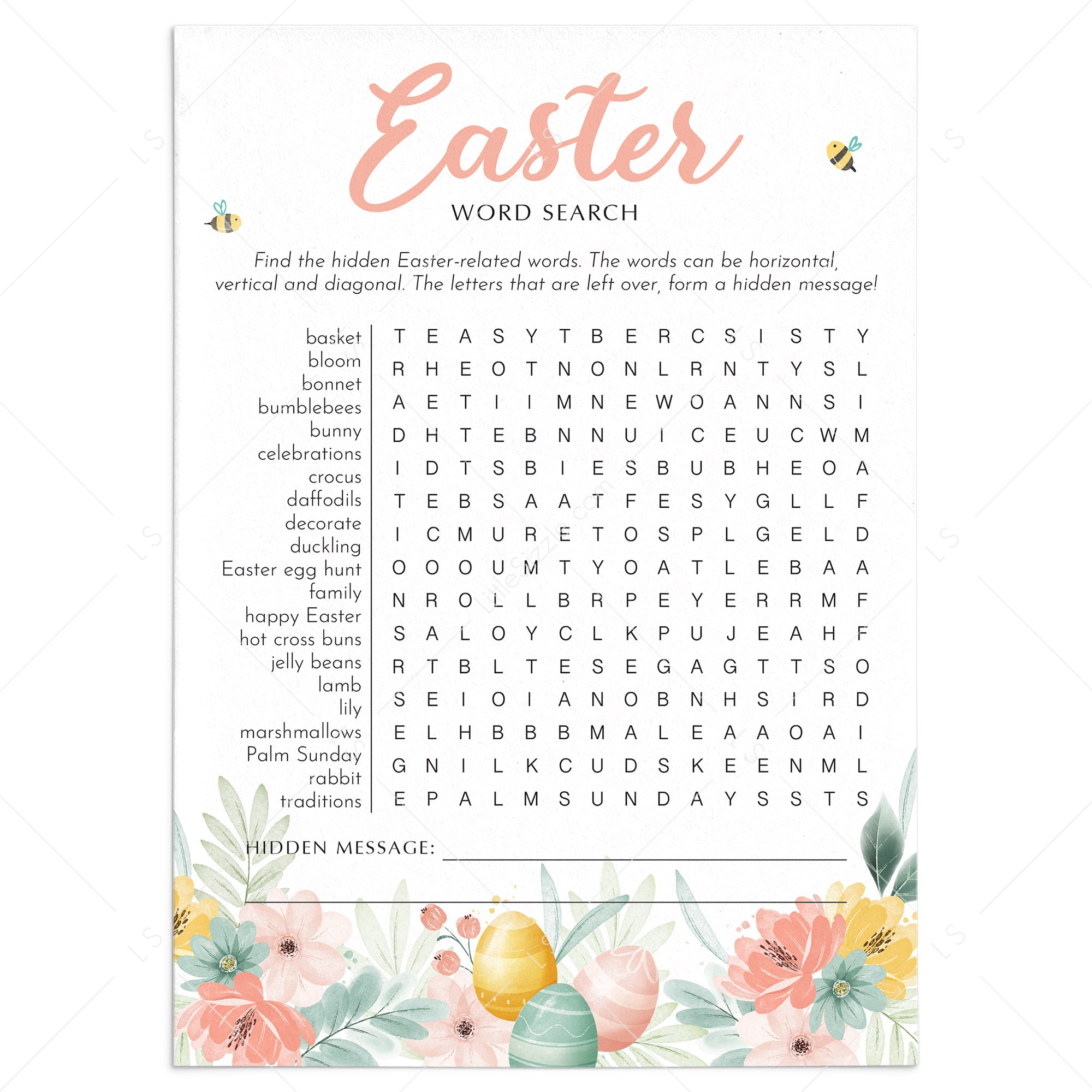 Easter Word Search with Answer Key Printable by LittleSizzle