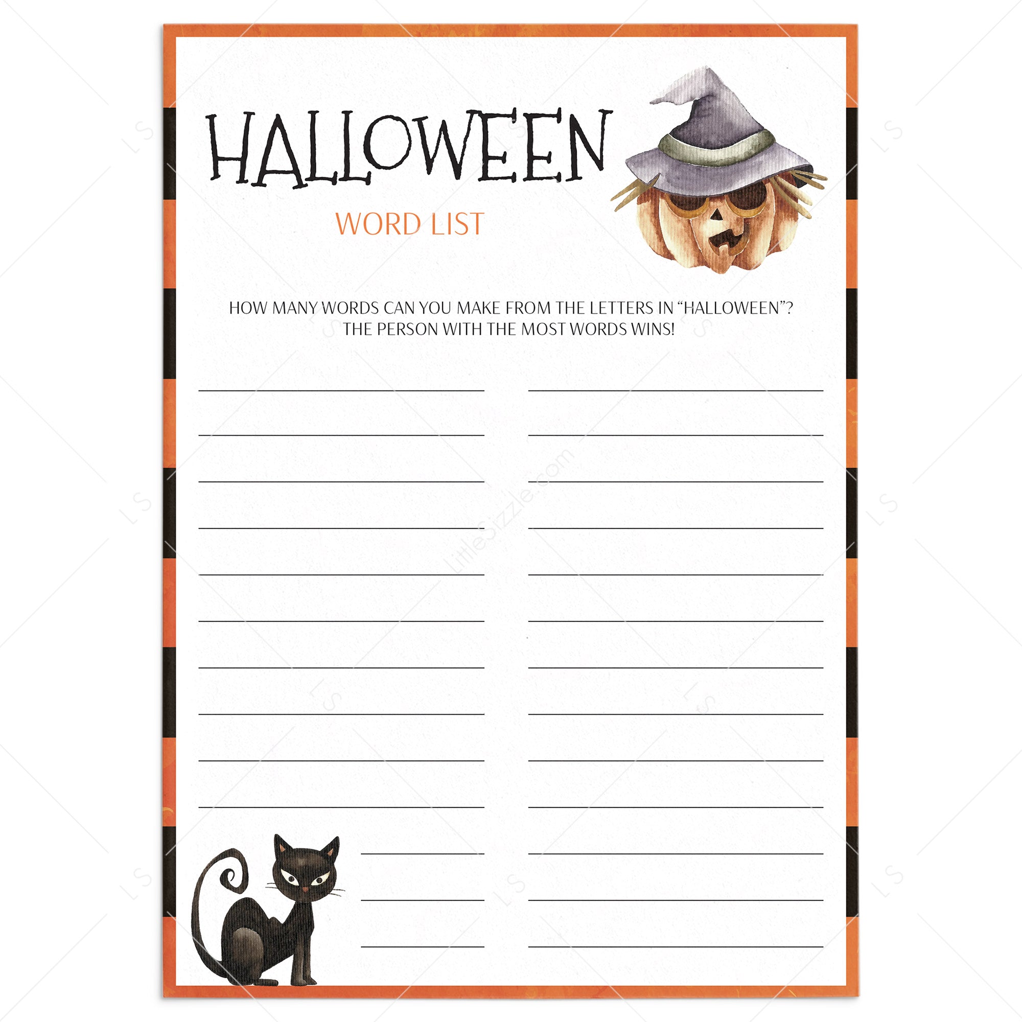 Halloween Words List Game Printable by LittleSizzle