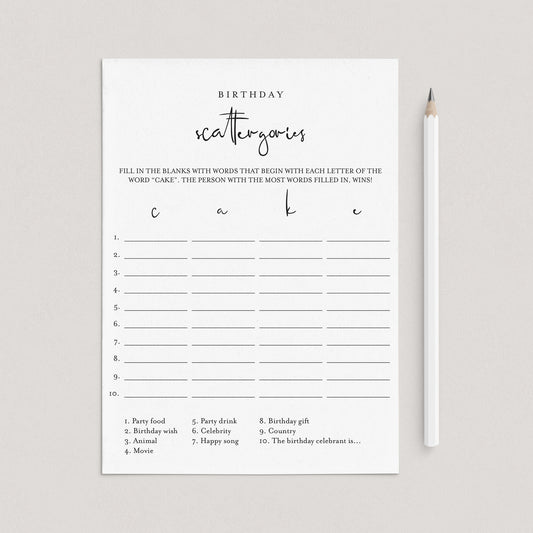 Scattergories Birthday Game Printable by LittleSizzle