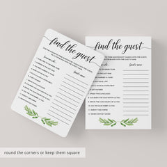 green bridal shower ice breaker game cards