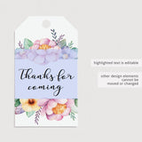 Printable Thank You Card, Favor Tag and Gift List with Purple Flowers