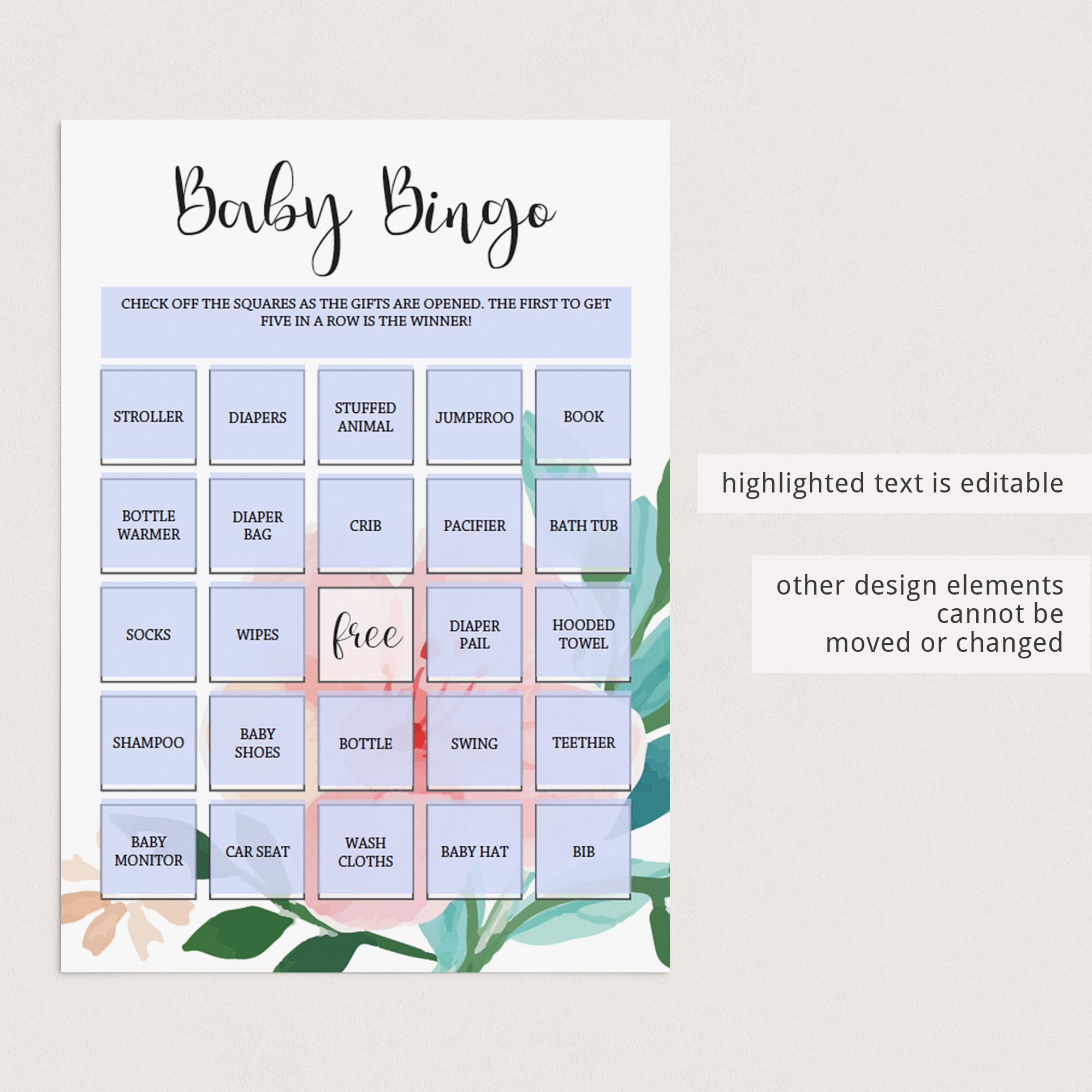Girl baby shower printable baby bingo game by LittleSizzle